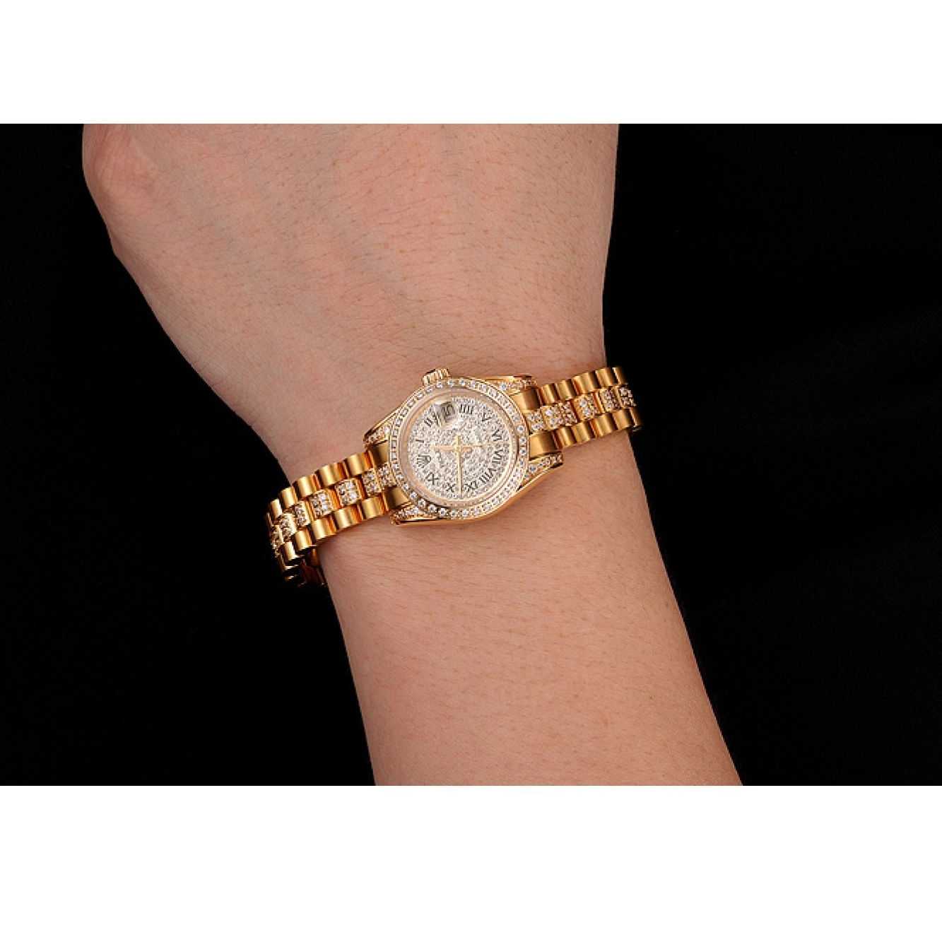 Rolex copies cheap Diamond 1453955 Diamond Bracelet Swiss Gold Dial Pave DayJust Rolex 0716